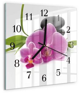 Skleněné hodiny na stěnu Orchidej zskc-30x30-00174225