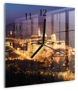 Skleněné hodiny na stěnu Město Budapešť zskc-30x30-00174301