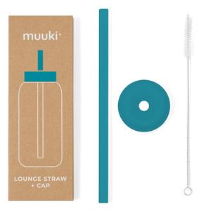 Silikonové brčko s čistícím kartáčkem/s víčkem Tahiti Blue – Muuki