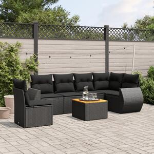 7dílná zahradní sedací souprava s poduškami černá polyratan 3225026
