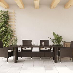 Zahradní stůl se skleněnou deskou hnědý 240x90x75 cm polyratan