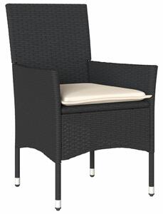 3dílný bistro set s poduškami černý polyratan a sklo