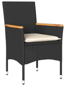 3dílný bistro set s poduškami černý polyratan a sklo