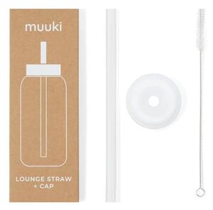 Silikonové brčko s čistícím kartáčkem/s víčkem Clear – Muuki