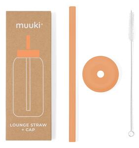 Silikonové brčko s čistícím kartáčkem/s víčkem Tropical Papaya – Muuki