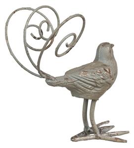 Zelená antik kovová dekorativní figurka ptáček - 17*10*20 cm