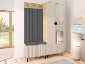 Předsíňová stěna Bello 1 se zrcadlem - dub/kašmír, vysoké nožky Barva panelů: Tmavě šedá - Trinity 15