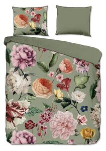 Zelené povlečení na dvoulůžko/prodloužené z bavlněného saténu 200x220 cm Fiori – Descanso