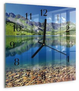 Skleněné hodiny na stěnu Horské jezero zskc-30x30-00174617