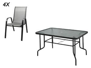 Set zahradní ocel/textilén/sklo stůl + 4 židle ČER