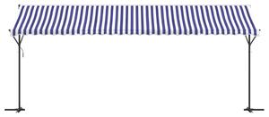 Volně stojící markýza modrá a bílá 600 x 300 cm textil a ocel