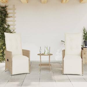 3dílný bistro set s poduškami béžový polyratan