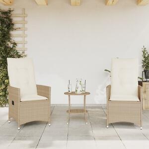 3dílný bistro set s poduškami béžový polyratan