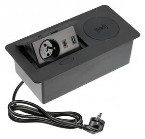 GTV Výklopný blok AVARO PLUS, 1x 230V, 2x USB-A/C nabíjecí, 1x bezdrátová nabíječka Qi, kabel 1.5m, barva černá