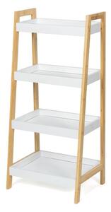 Bambusový regál s 4 policemi, bílý, 85 x 39 x 29 cm