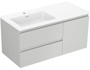 Mexen Rivel, koupelnová skříňka 100 cm s levým umyvadlem Otis, 2S, 1D, drážkovaná, šedá matná/bílá matná - 91A23-10047-3-BBFFF62-W18L01