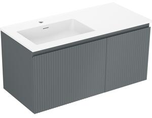 Mexen Rivel, koupelnová skříňka 100 cm s umyvadlem Otis vlevo, 1S, 1D, drážkovaná, grafitová matná/bílá matná, 91A23-10047-3-BBFF66-W18L01