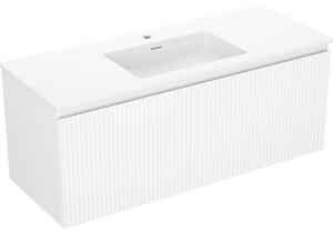 Mexen Rivel, koupelnová skříňka 120 cm s umyvadlem Otis, 1 zásuvka, drážkovaná, bílá matná, 91A20-12047-1-BF01-W18M01