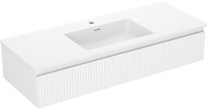 Mexen Rivel, koupelnová skříňka 120 cm s umyvadlem Otis, 1 zásuvka, drážkovaná, bílá matná, 91A20-12023-1-BF01-W18M01
