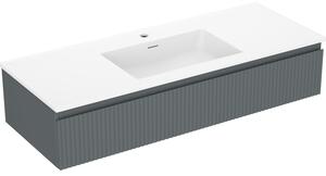 Mexen Rivel, koupelnová skříňka 120 cm s umyvadlem Otis, 1 zásuvka, drážkovaná, grafitová matná/bílá matná, 91A20-12023-1-BF66-W18M0