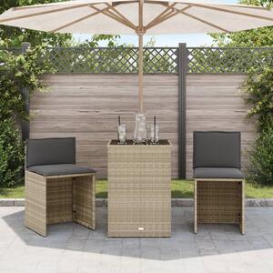 3dílný bistro set s poduškami světle šedý polyratan