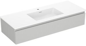 Mexen Rivel, koupelnová skříňka 120 cm s umyvadlem Otis, 1 zásuvka, drážkovaná, šedá matná/bílá, 91A20-12023-1-BF62-W18M01