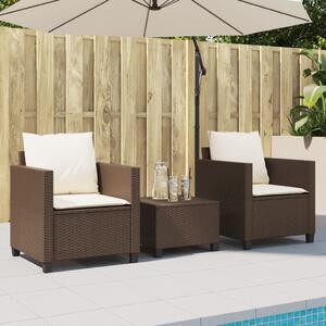 3dílný bistro set s poduškami hnědý polyratan