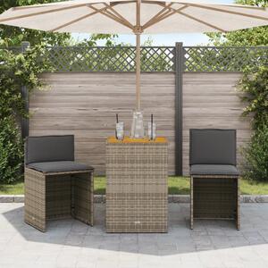 3dílný bistro set s poduškami šedý polyratan
