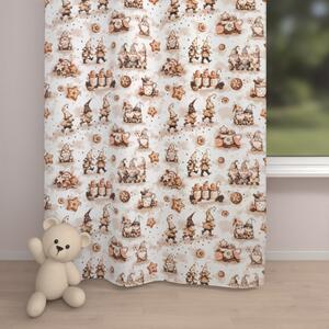 Biante Dětský bavlněný závěs Sandra SA-663 Hnědí skřítci s perníčky na bílém 150x210 cm