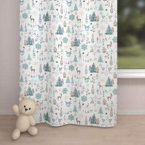 Biante Dětský bavlněný závěs Sandra SA-662 Modro-zeleno-hnědý vánoční vzor 150x220 cm
