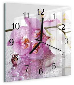 Skleněné hodiny na stěnu Orchidej zskc-30x30-00175250