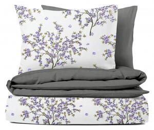 Ervi bavlněné povlečení oboustranné - kvetoucí fialový strom/tmavě šedé