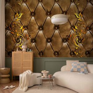 Fototapeta Elegantní design - kožená textura s zlatými vzory a květinami