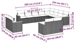 12dílná zahradní sedací souprava s poduškami černá polyratan
