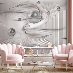 Fototapeta Futuristické umění - stříbrné koule v prostoru s kolumnami a vzory
