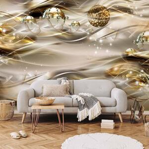 Fototapeta Zlatá mlhovina - abstrakce v zlatých tónech s vlnami a ornamenty