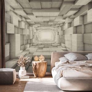 Fototapeta Abstraktní prostor - tunel s jasnými geometrickými dřevěnými kostkami