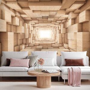 Fototapeta Tunel s světlem - abstraktní prostor s dřevěnými kostkami