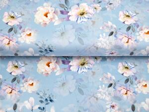 Sametová látka Tamara TMR-044 Jarní květy na nebesky modrém - šířka 140 cm