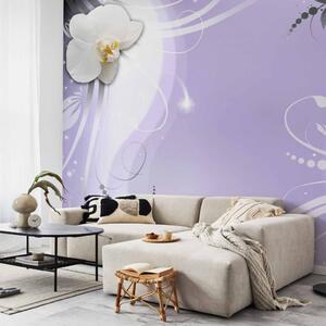 Fototapeta Květiny na fialovém pozadí - bílé orchideje se stříbrnými ornamenty