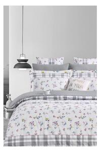 Bílo-šedé prodloužené povlečení na dvoulůžko z bavlny Renforcé s prostěradlem/4dílné 200x220 cm – Mila Home