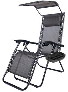 Nulová gravitační zahradní židle se stříškou a držákem na sklenici, 2 ks ve více barvách-černá