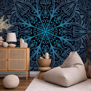 Fototapeta Orientální květ zen - exotická modrá mandala na černém pozadí
