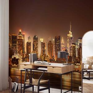 Fototapeta Architektura New Yorku - panorama velkého města v noci v sepia