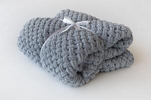 Deka Knittingly středně šedá Ručně pletená deka 130/170