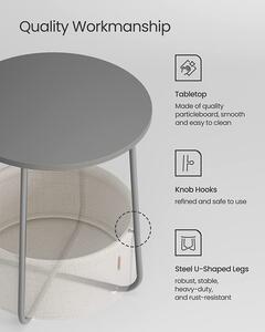 VASAGLE Kulatý odkládací stolek s textilním košem šedý béžový