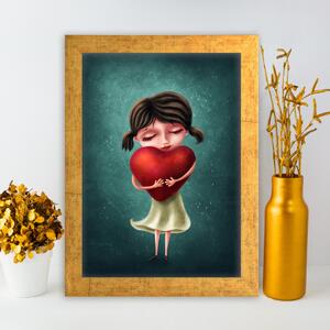 ASIR Obraz na MDF s rámem DÍVKA S VELKÝM SRDCEM 24 x 29 cm