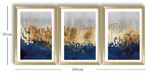 Wallexpert Dekorativní rámovaný obraz MDF (Sada 3 ks) 3P3853NISCT-020, Zlatá, Námořní Modrá, Šedá