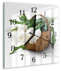 Skleněné hodiny na stěnu Košík tulipánů zskc-30x30-00175671