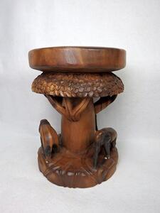Odkladací stolek/ taburet exotické dřevo - ELEFANT Tree, ruční práce, Thajsko (Exotický stolek se slony)